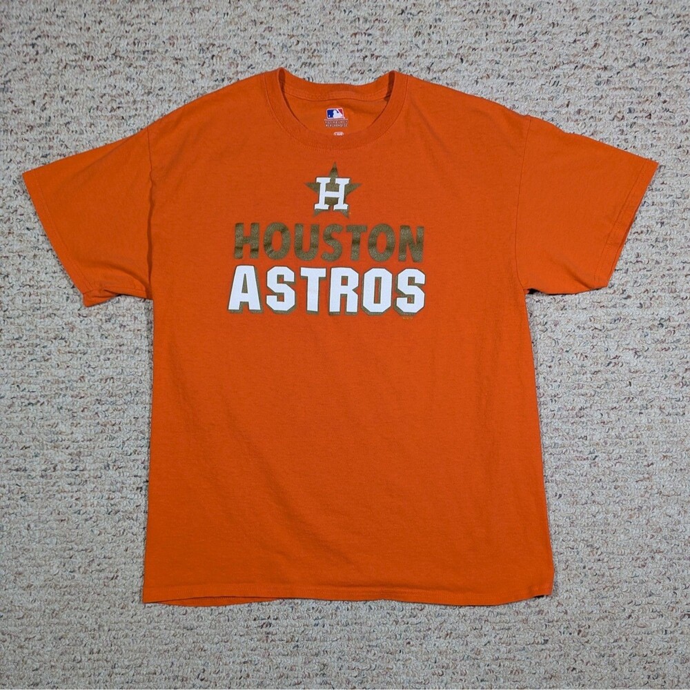 Houston Astros T-Shirt Orange w/Gold Logo Mens LARGE MLB Genuine Merchandise Tee